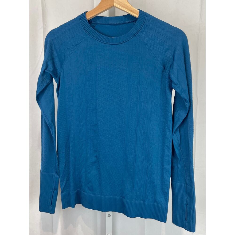 LULULEMON Rest Less Pullover Cable Textured Seamless Long Sleeve Top Blue Size 6 - Picture 7 of 7
